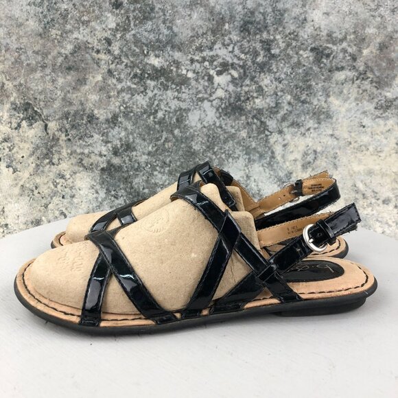 BOC Women's Size 9 Black Patent Open Toe Strappy Ankle Strap Buckle Flat Sandals - Picture 3 of 11